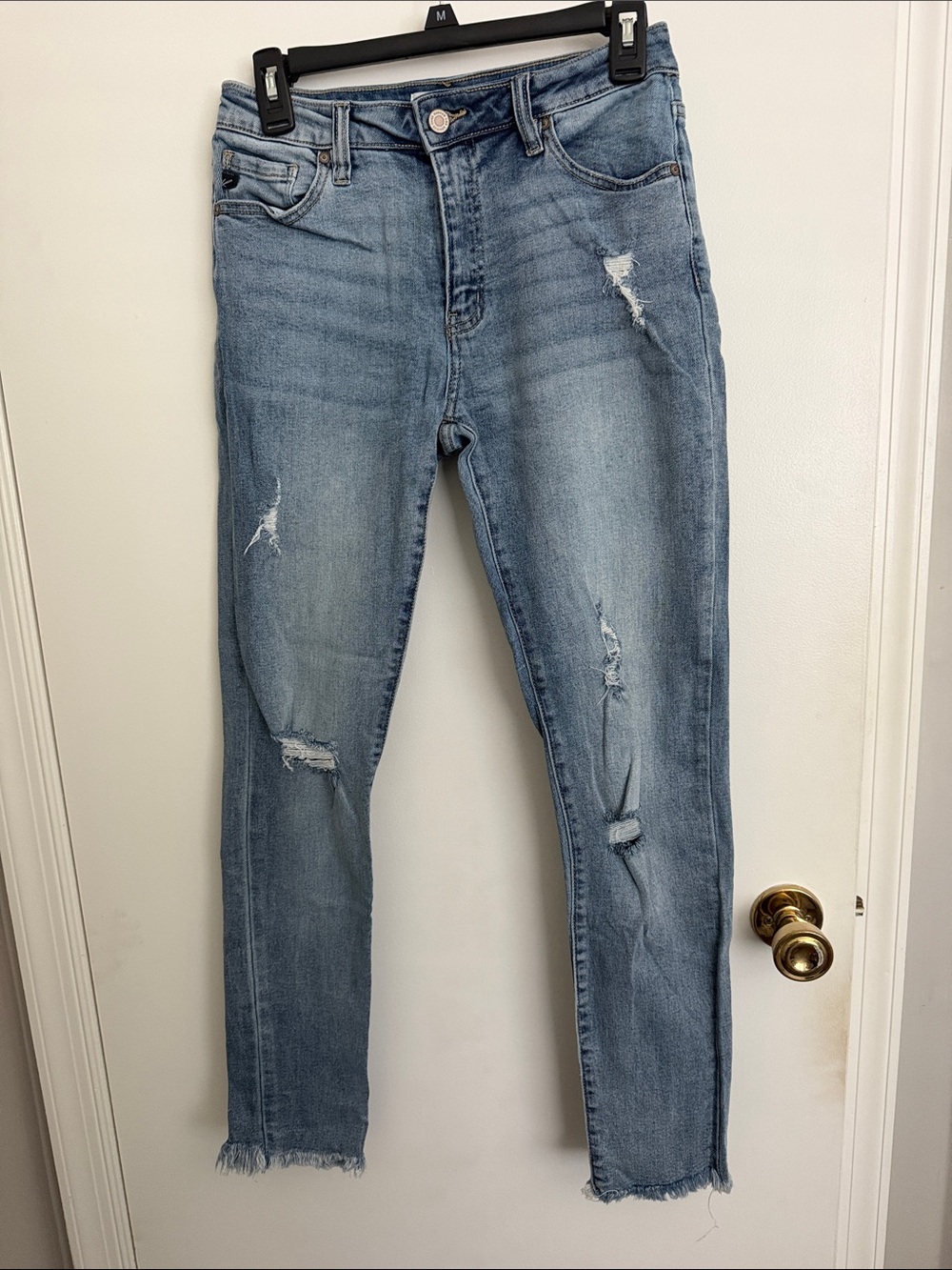 Stretch Light Blue Skinny Jeans with Distressed Detail